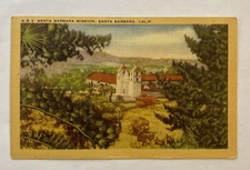 Vintage Linen Postcard, Santa Barbara Mission, Santa Barbara, CA, Unposted