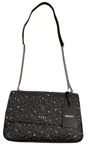 DKNY Black & Gray Leopard Print Silver Strap Crossbody Bag Purse NWT - Picture 12 of 12
