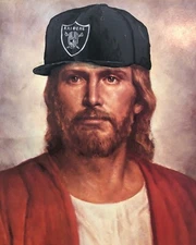 Jesus Was A Raiders Fan Fine art print parody upcycled thrift store painting