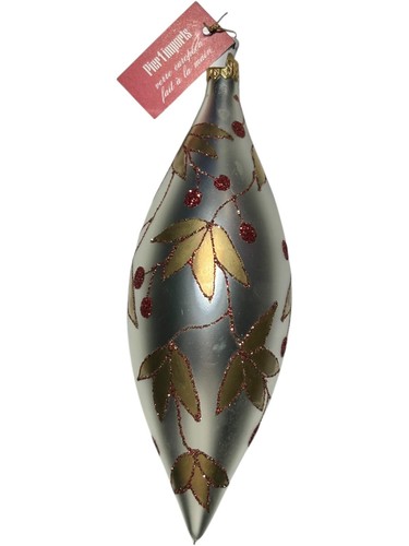 Pier 1 imports European Glass Ornament Silver Gold Leaves Red Glitter - Picture 2 of 5