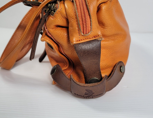 CECILE JEANNE Two Tone Orange Brown Leather JOSEPH Shoulder Handbag Purse Sac - Picture 4 of 12
