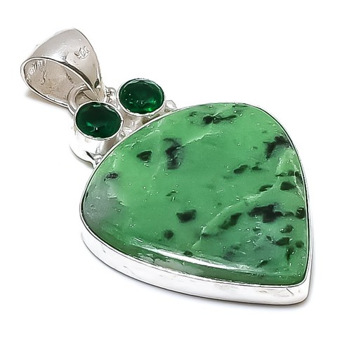 Pendant Ruby Zosite, Peridot Gemstone 925 Sterling Silver Jewelry 2.17" G993 - Picture 2 of 4