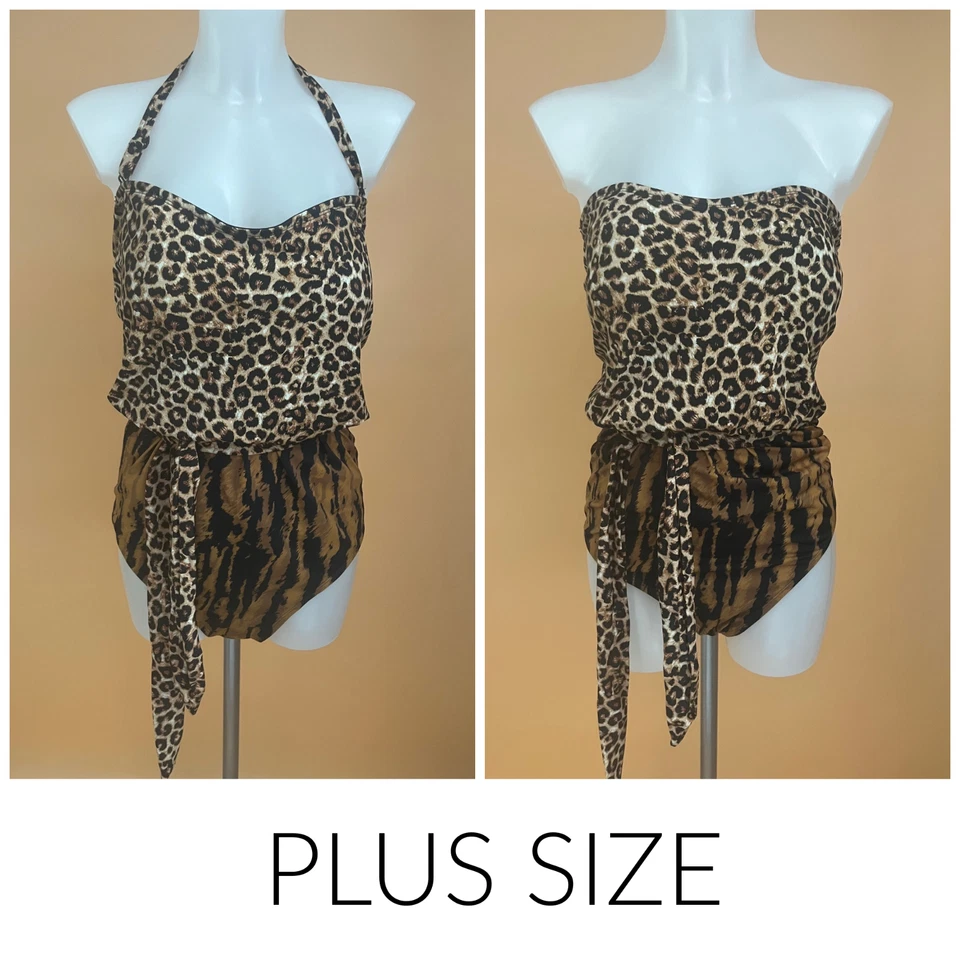 Simply Be Swimsuit Plus Size UK 28 Strapless Halter Padded Sexy - Animal Print