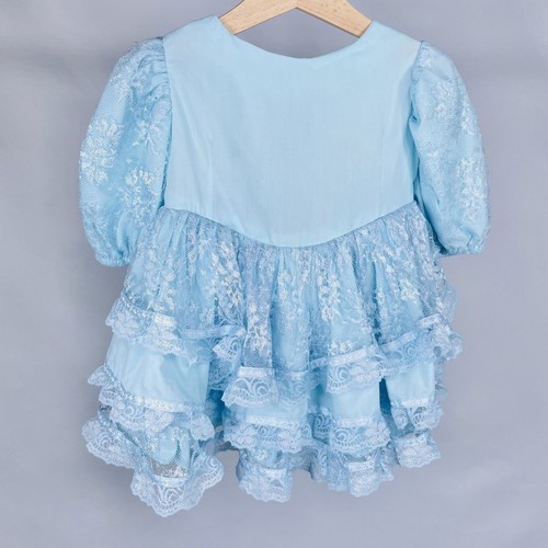Vintage Girls Sweet Blue Full Circle Ruffle Lace Pageant Party Dress 2T / 3T - Picture 12 of 12
