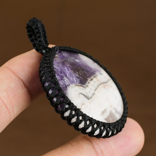 Chevron Amethyst Pendant Micromacrame Pendant Real Gemstone Jewelry Gift For Her - Picture 4 of 5
