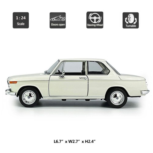 Modellino auto d'epoca 1:24 BMW 2002 Ti pressofuso auto giocattolo per ragazzi collezione bianco - Foto 2 di 15