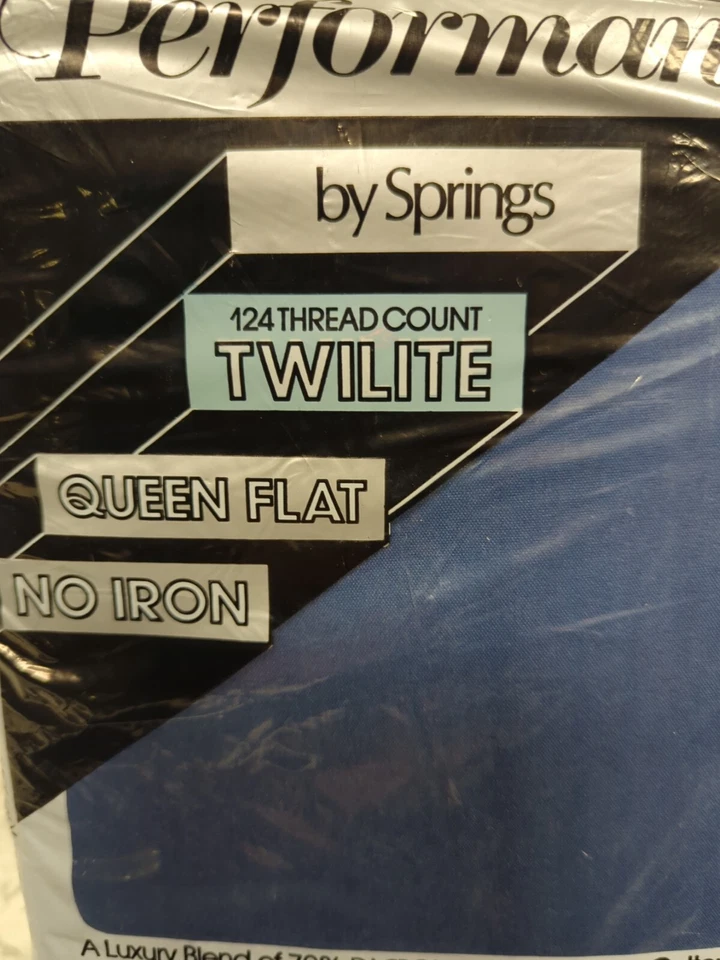 Vtg QUEEN Flat Sheet Performance by Springs Navy Blue No Iron Percale NOS  - Image 3 of 4