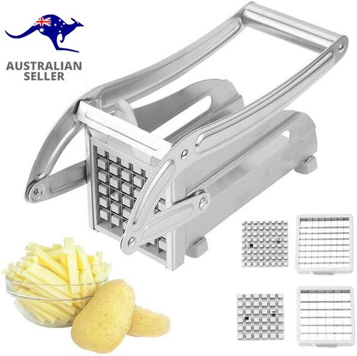 Stainless Potato Chipper French Fries Slicer Chip Cutter Maker Chopper 2 Blades - Picture 4 of 12