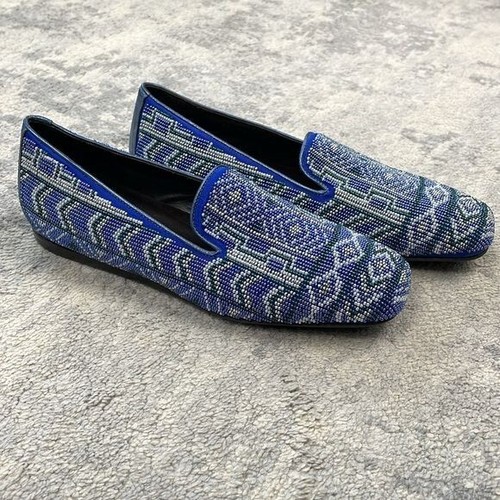 Donald J Pliner Aryn Beaded Aztec Loafer Slip On Flats Career Office Blue Sz 6 - Picture 13 of 14