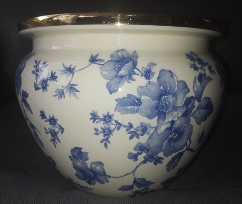 Villeroy & Boch Blumenübertopf Monika blaue Blumen florales Muster Goldrand V&B - Bild 6 von 11