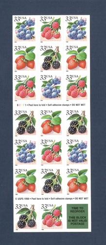 Sc # 3294-3297 ~ Booklet of 20 ~ 33 cent Fruit Berries Issue - Picture 1 of 2