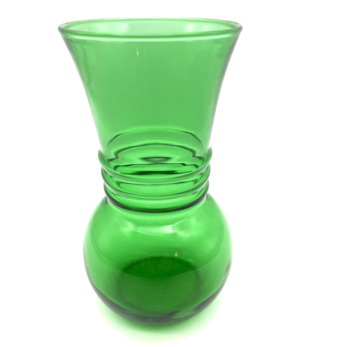 Vintage MCM 6 1/4" Forest Green Anchor Hocking 3 Circle/Ribbed Flower Vase