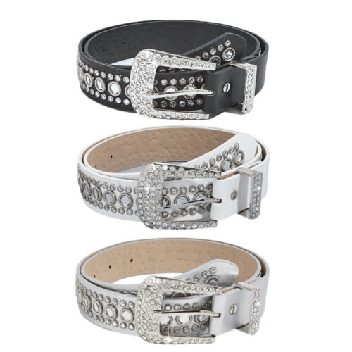 Western Rhinestone Belt Cowgirl Cowboy Crystal Studded Bling Belt for Men Women - Picture 4 of 25