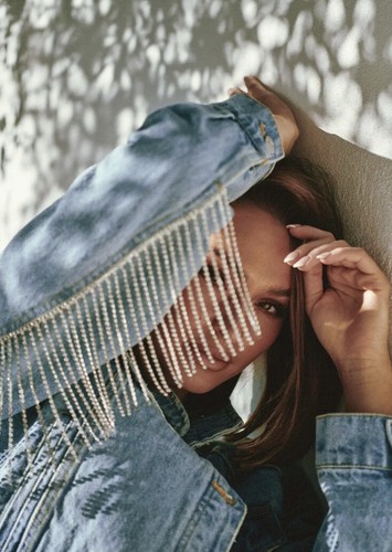Free People Comet Rhinestone Fringe Denim Bomber Jacket in Meteor Wash NWT Large - Picture 3 of 8