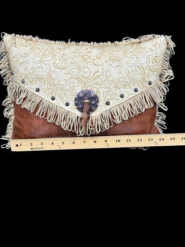 Silverado Home Collection Embossed Leatherette Fringe Metal Accents Pillow USA - Picture 8 of 8