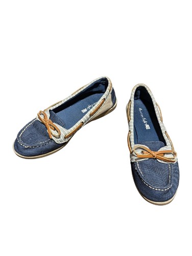 Zapatos de barco American Eagle para mujer talla 8 mocasines de mezclilla sin cordones a rayas azules - Imagen 2 de 6