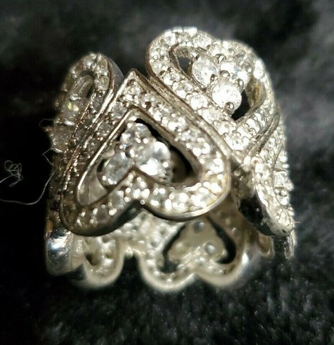 Oversized Statement Fashion size 8,9 Ring with Crystals Heart  - Picture 1 of 7