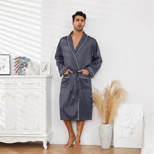 Men’s Satin Robe Lightweight,Men's Luxurious Silk Kimono breathable Bathrobe - Picture 4 of 45