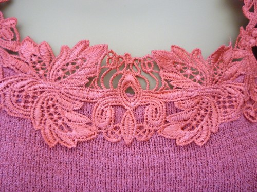 BM Ladies Size M 14 16 Coral Red Lace Casual Comfy 3/4 Sleeve Knit Style Top - Picture 6 of 10
