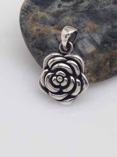 925 Sterling Silver Classic Rose Flower Pendant Charm 14mm(0.55")/22mm(0.87") - Picture 8 of 15