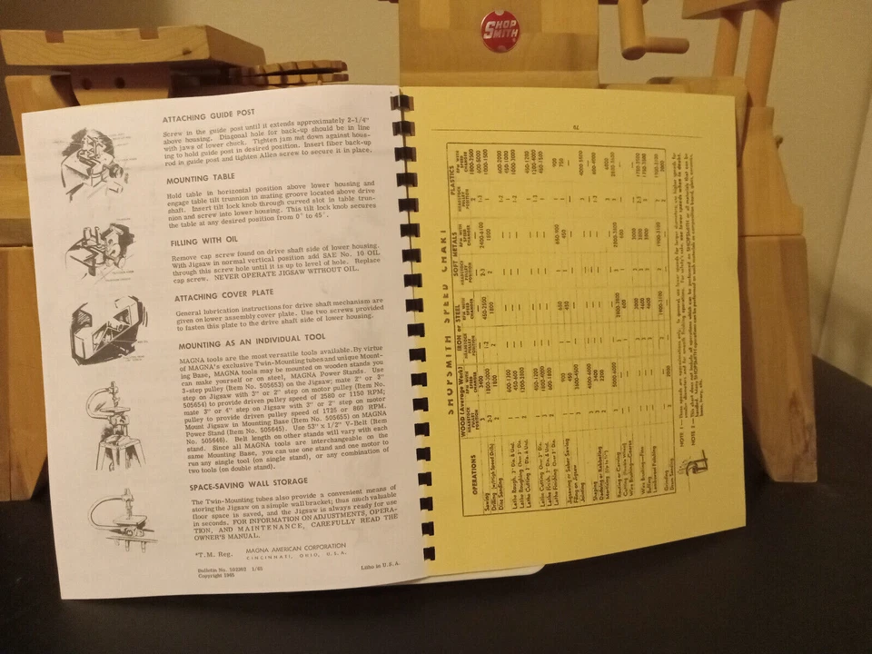 Magna 18" Jigsaw MANUAL for Model 610 Fits Shopsmith Mark 5 and  Power Stand - Image 2 of 3