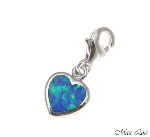 925 Sterling Silver Rhodium Hawaiian Heart Opal Clasp Enhancer Pendant Charm - Picture 2 of 4
