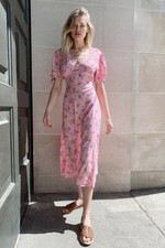 Faithfull The Brand Boho Retro Floral V Neck Short Sleeves Midi Dress XS £140