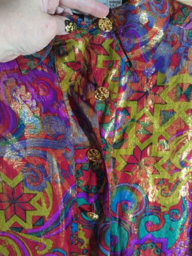 Saks Fifth Avenue Starington Metallic Foiled Silk Blouse Long Sleeve Sz 4 Top - Picture 15 of 22