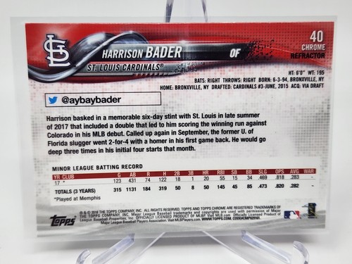 2018 Topps Chrome #40 Harrison Bader Pink Refractor RC Rookie - Bild 2 von 2