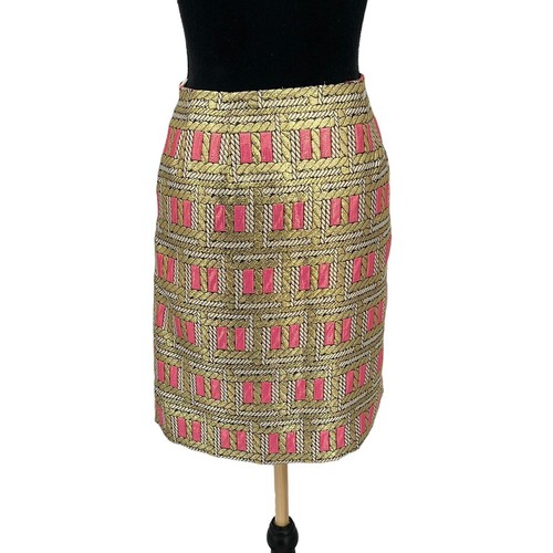 Falda J Mc Laughlin Hot Rosa Dorado Metálico Jacquard Línea A Talla 8 - Imagen 2 de 7