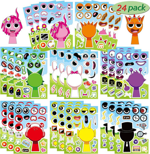 24Pcs 9”X6 Make-A-Face Sprunki Sticker for Kids, Make Your Own Sprunki Sticker S - Picture 8 of 12
