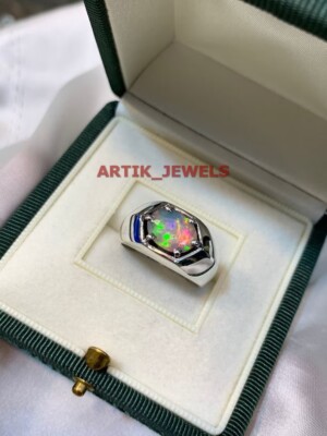 Natural Fire Opal Gemstone with 925 Sterling Silver Ring for Mens #195