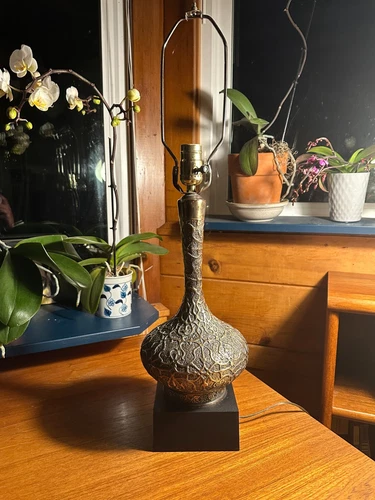 Vintage MCM Hollywood Regency Ornate Brass Genie Table Lamp by Westwood