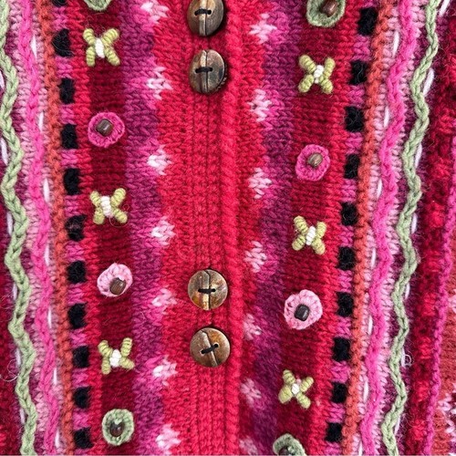 Newari Women's Wool Cardigan Sweater Nepal Iceland S/M Multicolor Boho Hippie - Picture 5 of 8