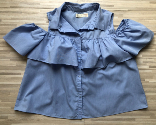 Zara Girls, Cold Shoulder Top, Size 13/14, Casual Collection, Blue, Button Up - Picture 3 of 7