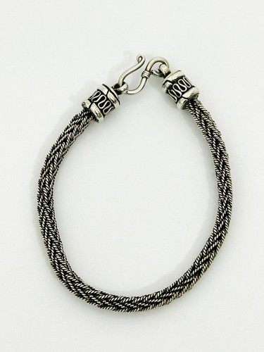 Sterling Silver Woven Bracelet 7.5” Hook Clasp 5mm Thick 17g Bali Style