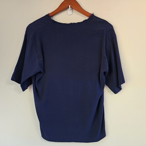 Vtg Sandro Women V Neck Blue Shirt Sz 1/ S, Fringe, Pocket, Short Sleeve,Viscose - Picture 4 of 16