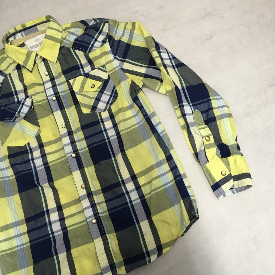 Camisa Ditch Plains Para Hombres Mediana Amarilla Azul Cuadros Perla Snap Vaquero Occidental EE. UU. Foto 4 de 4