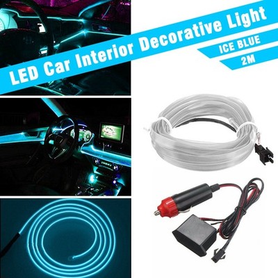 2M Cold White LED Car Interior Decor Trim Atmosphere Wire Strip Light Lamp Dash