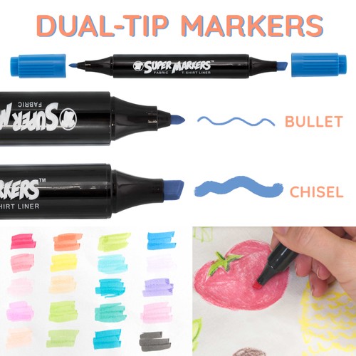 Crazy Colors Dual Tip Fabric & T-Shirt Markers 20 Color Pastel Set Chisel & Fine - Picture 5 of 5