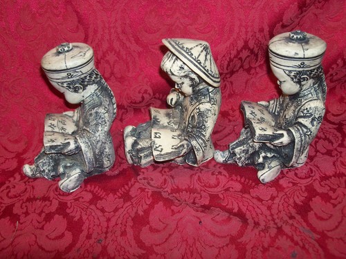 Chinese Monk Statues In Resin BOYS READING Set of 3 - Picture 2 of 5