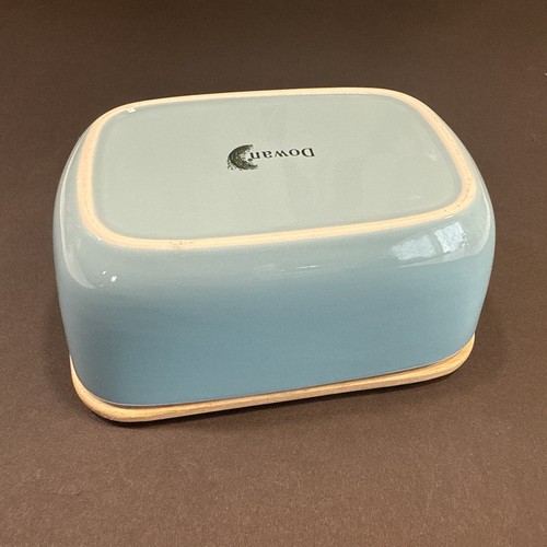 DOWAN Porcelain Butter Keeper Deep Dish Wooden Lid Container Tiffany Blue - Picture 8 of 14