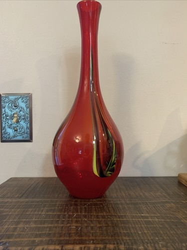 Murano Stil mundgeblasenes rotes Glas mit Wirbelmuster 14,5" hohe Vase - Bild 11 von 11