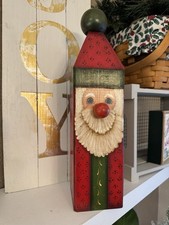 Vtg Artist Hand Painted Santa Claus Christmas Folk Art Wood Block Decor 14" OOAK