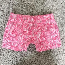 Vineyard Vines pink shorts with a cute white seashell and fan pattern