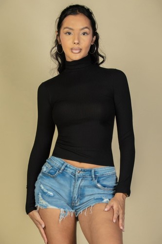 Ribbed Turtleneck Long Sleeve Top - Picture 9 of 15