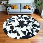 Luxury Black & White Cowhide Patchwork Round Rug–Natural Hair on Hide Modern Rug