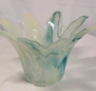 Vintage Hand Blown Art Glass Candle Bowl Aqua Blue White Murano Style Fairycore
