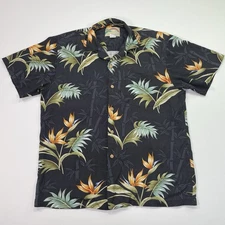 Vintage Paradise Found Shirt Men Medium Black Bird of Paradise Hawaiian Beach