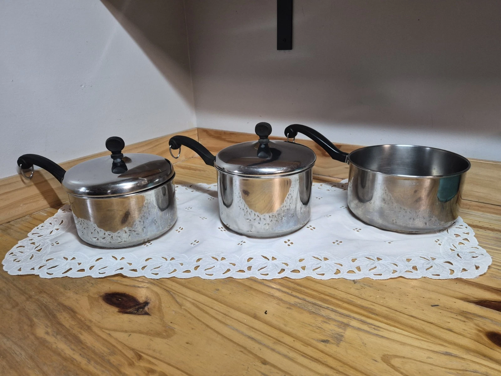 Vintage Farberware Aluminum Clad Stainless Steel Pots W/Lids 2 Qt 2.5 Qt & 3qt